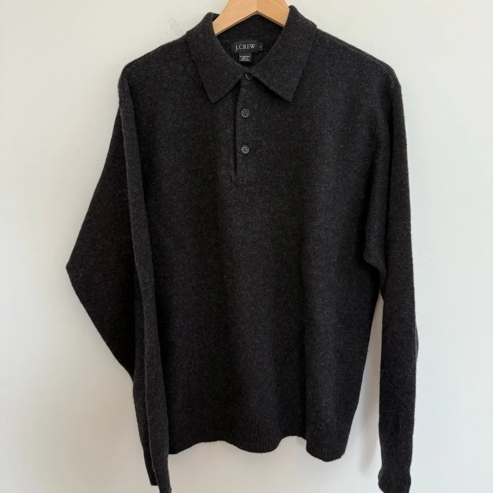 J.Crew Lambswool Henley Sweater Men's Large Gray Heather Classic Preppy Academia